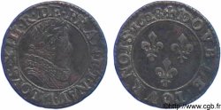 LOUIS XIII LE JUSTE Double tournois, buste juvénile cuirassé à double fraise fermée 1628 Paris