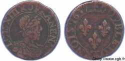 LOUIS XIII Double tournois, petit buste viril drapé au cou mince 1637 Tours