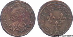 LOUIS XIII  Double tournois au grand buste viril drapé 1637 Vallée du Rhône AU