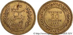 TUNISIA - PROTETTORATO FRANCESE - ALI BEY 20 francs or AH 1309 = 1892 Paris