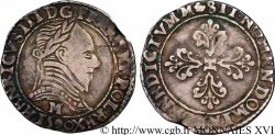 LA LIGUE. MONNAYAGE AU NOM D HENRI III Demi-franc au col plat 1590 Toulouse