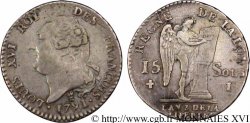 LOUIS XVI (MONARQUE CONSTITUTIONNEL)  15 sols dit  au génie , type FRANÇOIS 1791 Limoges TTB