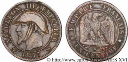 Un centime Napoléon III, tête nue, satirique 1857 Lille F.102/38 var. TTB 