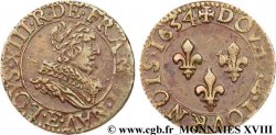 LOUIS XIII LE JUSTE Double tournois, type 1 1634 Tours TTB+/TTB