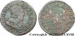 LOUIS XIII  Double lorrain au buste juvénile à languettes 1637 Stenay MBC/BC+
