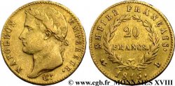 20 francs or Napoléon, tête laurée, Empire français 1815 Bayonne F.516A/2
