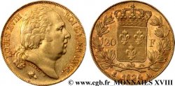 20 francs or Louis XVIII, tête nue 1824 Paris F.519/31 SS 