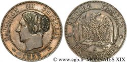 Monnaie satirique, dix centimes Napoléon III, tête nue, regravée 1852 Paris F.133/1