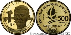 500 francs or Jeux Olympiques d hiver d Albertville, Pierre de Coubertin et le renouveau de l’olympisme n.d. Pessac F.1809 1 FDC 