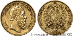 ALLEMAGNE - ROYAUME DE WURTTEMBERG - CHARLES Ier 20 marks or, 1er type 1872 Stuttgart