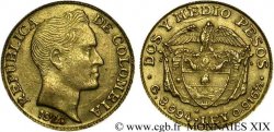 COLOMBIA - REPUBLIC OF COLOMBIA 2 1/2 pesos or, grosse tête 1920 Antioquia