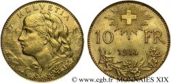 SWITZERLAND - HELVETIC CONFEDERATION 10 francs or  Vreneli  1914 Berne