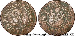 LOUIS XIII  Denier tournois, type 1 (col plat) 1625 Riom fSS/S