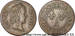 LOUIS XIV &nbsp;THE SUN KING&nbsp; Denier tournois 1648 Paris, Moulin du Louvre AU