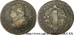 LOUIS XVI (MONARQUE CONSTITUTIONNEL)  2 sols dit &nbsp;au faisceau&nbsp;, type FRANCOIS 1792 Orléans