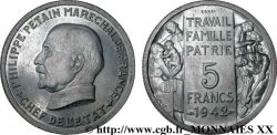 Essai grand module de 5 francs Pétain de Bazor et Galle 1942 Paris VG.5610  AU 