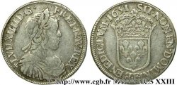 LOUIS XIV LE GRAND OU LE ROI SOLEIL Demi-écu à la mèche longue 1651 Angers TB+