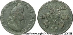 LOUIS XIV &nbsp;THE SUN KING&nbsp; Liard, 3e type, buste âgé 1699 Bourges XF