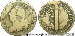 LOUIS XVI (MONARQUE CONSTITUTIONNEL)  3 deniers dit  au faisceau , légende FRANÇOIS 1792 Limoges B+/TB