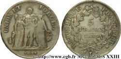 5 francs Union et Force, Union serré, avec glands intérieurs et gland extérieur 1801 Bayonne F.288/68