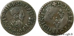 LOUIS XIII LE JUSTE Double tournois, type 10 1637 Bordeaux
