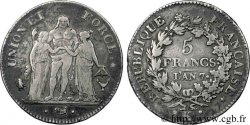 5 francs Union et Force, Union serré, seulement gland extérieur, petite feuille 1799 Bordeaux F.296/3
