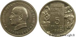 Essai grand module de 5 francs Pétain en Nickel de Bazor et Galle 1942 Paris VG.5610 