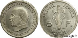 Essai de 5 francs Pétain en argent, 2e projet de Bazor 1941 Paris VG.cf. 5574 