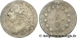 LOUIS XVI (MONARQUE CONSTITUTIONNEL)  12 deniers dit &nbsp;au faisceau&nbsp;, type FRANÇAIS 1792 Strasbourg