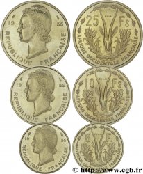 FRANZÖSISCHE WESTAFRIKA Boîte de 5, 10 et 25 francs ESSAI 1956 Paris