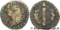 LOUIS XVI (MONARQUE CONSTITUTIONNEL)  2 sols dit &nbsp;au faisceau&nbsp;, type FRANÇOIS 1792 Pau