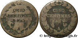 Cinq centimes Dupré, grand module, frappe incuse 1800 Paris F.115/88 var. TB 