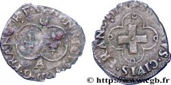 HENRI II Denier tournois au croissant, 1er type 1557 Paris TB/TTB