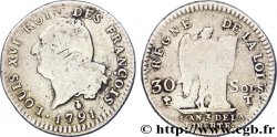 LOUIS XVI (MONARQUE CONSTITUTIONNEL)  30 sols dit  au génie , type FRANÇOIS 1791 Nantes B+