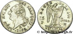 LOUIS XVI (MONARQUE CONSTITUTIONNEL)  15 sols dit  au génie , type FRANÇOIS 1792 La Rochelle SUP