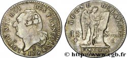 LOUIS XVI 15 sols dit &nbsp;au génie&nbsp;, type FRANÇOIS 1792 Limoges XF
