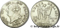 LOUIS XVI (MONARQUE CONSTITUTIONNEL)  15 sols dit  au génie , type FRANÇAIS 1792 Strasbourg TTB