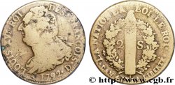 LOUIS XVI (MONARQUE CONSTITUTIONNEL)  2 sols dit &nbsp;au faisceau&nbsp;, type FRANÇOIS 1792 Lyon