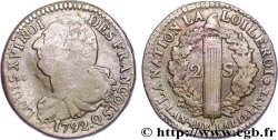 LOUIS XVI (MONARQUE CONSTITUTIONNEL)  2 sols dit  au faisceau , type FRANÇOIS 1792 Perpignan