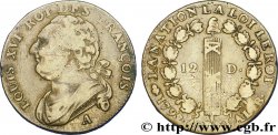 LOUIS XVI 12 deniers dit  au faisceau , type FRANÇOIS 1792 Paris VF