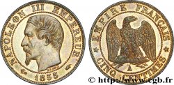 Cinq centimes Napoléon III, tête nue, différent ancre 1855 Paris F.116/17