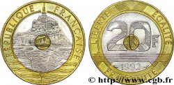 20 francs Mont Saint-Michel, 5 cannelures, V ouvert 1992 Pessac F.403/3