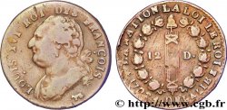 LOUIS XVI (MONARQUE CONSTITUTIONNEL)  12 deniers dit &nbsp;au faisceau&nbsp;, type FRANÇOIS 1792 Pau TB+/TTB