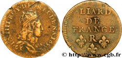 LOUIS XIV &nbsp;THE SUN KING&nbsp; Liard de cuivre, 2e type 1655 Nîmes VF/XF
