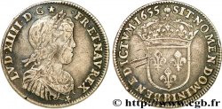 LOUIS XIV  THE SUN KING  Quart d écu à la mèche longue 1655 Rouen VF