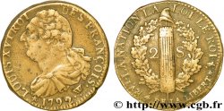 LOUIS XVI 2 sols dit  au faisceau , type FRANÇOIS 1792 Arras