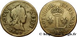 LOUIS XIV LE GRAND OU LE ROI SOLEIL Liard à l’L couronnée 1649 Paris TB/TB+