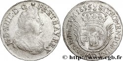 LOUIS XIV LE GRAND OU LE ROI SOLEIL Demi-écu aux palmes 1695 Amiens TB+