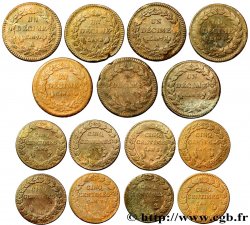 Lot de 7 pièces d’Un décime Dupré, grand module (F.129) et de 8 pièces de Cinq centimes Dupré, grand module (F.115) n.d. - F.-/- B/MB 