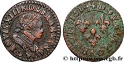 LOUIS XIII LE JUSTE Double tournois, type 3 1614 Lyon